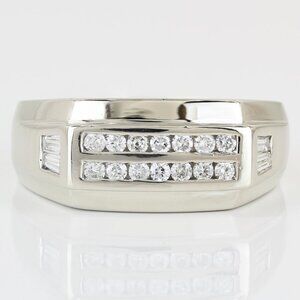 Men's 14KWG Round + Baguette Diamond Statement / Anniversary Ring